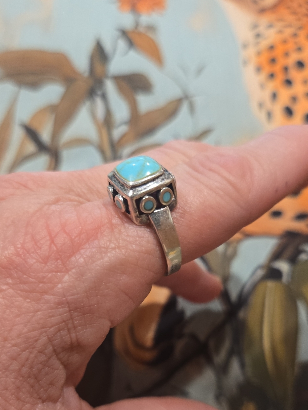 Sterling Silver Turquoise Square Dome Ring - Blue Accent